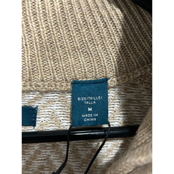 Perry Ellis Mens Beige & White Herringbone Quarter-Zip Sweater Sz Medium - Picture 6 of 10